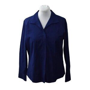 Chicos Effortless Cotton Helaina Top Blouse Womens 16 XL 3 Wrinkle Free Blue